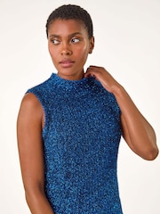 Roman Blue High Neck Fluffy Knit Top - Image 5 of 6
