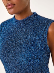 Roman Blue High Neck Fluffy Knit Top - Image 6 of 6