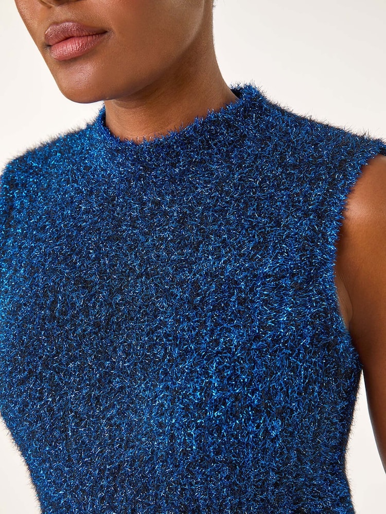 Roman Blue High Neck Fluffy Knit Top - Image 6 of 6
