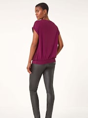 Roman Burgundy Red Lace Panel Stretch Jersey Top - Image 3 of 5