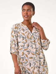 Roman Brown Button Detail Leaf Print Blouse - Image 1 of 5