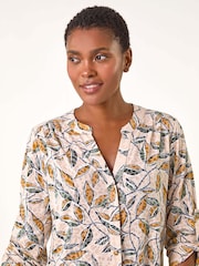 Roman Brown Button Detail Leaf Print Blouse - Image 4 of 5