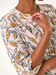 Roman Brown Button Detail Leaf Print Blouse - Image 5 of 5