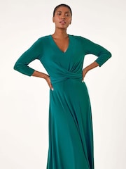 Roman Blue Stretch Cross-Over Midi Dress - Image 1 of 5
