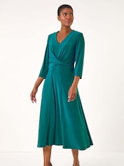 Roman Blue Stretch Cross-Over Midi Dress - Image 3 of 5