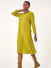 Roman Green Textured A-Line Stretch Midi Dress - Image 1 of 5