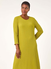 Roman Green Textured A-Line Stretch Midi Dress - Image 2 of 5