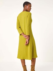 Roman Green Textured A-Line Stretch Midi Dress - Image 3 of 5