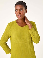 Roman Green Textured A-Line Stretch Midi Dress - Image 4 of 5