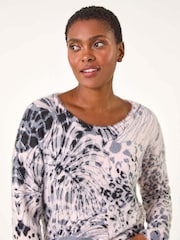 Roman Pink Fluffy Tropical Animal Print Knit Jumper - Image 2 of 5