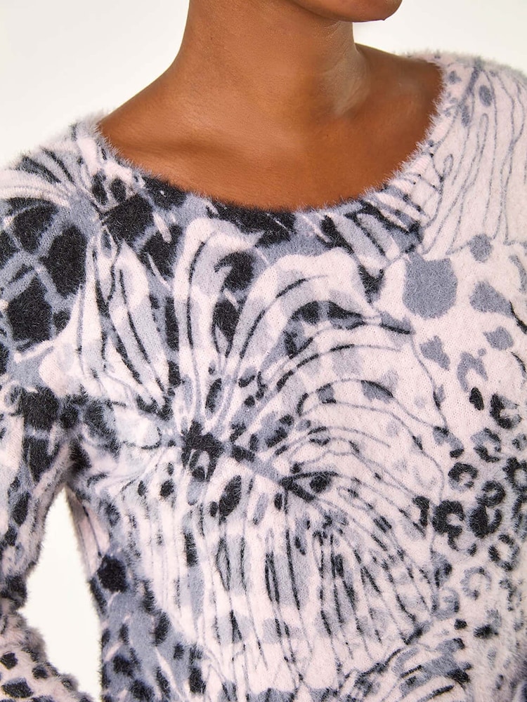 Roman Pink Fluffy Tropical Animal Print Knit Jumper - Image 5 of 5