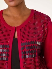 Roman Red Sequin Embellished Knit Cardigan - Image 6 of 6