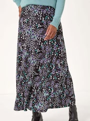 Roman Blue Ditsy Floral Print Stretch Midi Skirt - Image 1 of 5