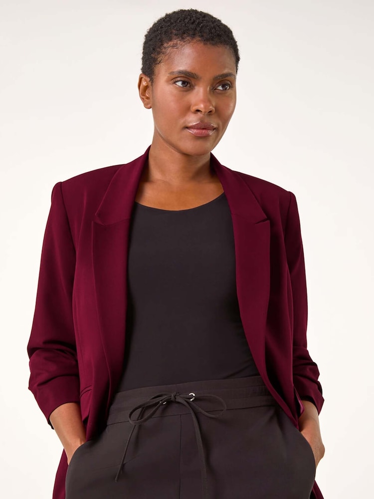 Roman Red Ruched Sleeve Stretch Blazer - Image 1 of 5