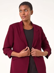 Roman Red Ruched Sleeve Stretch Blazer - Image 2 of 5