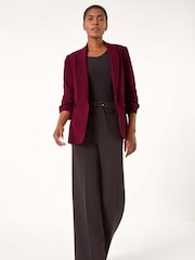 Roman Red Ruched Sleeve Stretch Blazer - Image 4 of 5