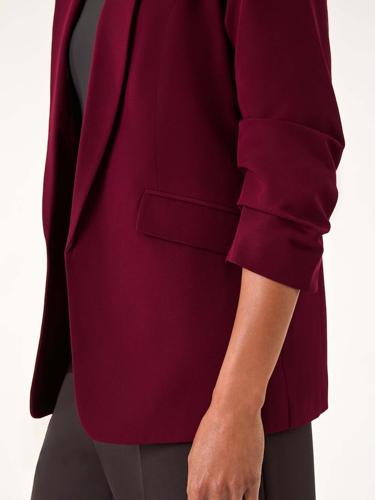 Roman Red Ruched Sleeve Stretch Blazer - Image 5 of 5