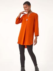 Roman Orange V-Neck Button Detail Top - Image 1 of 5