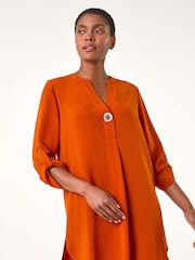 Roman Orange V-Neck Button Detail Top - Image 2 of 5