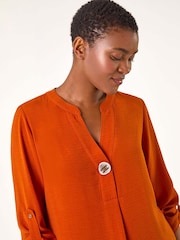 Roman Orange V-Neck Button Detail Top - Image 4 of 5