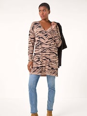 Roman Brown Animal Print V-Neck Jumper - Image 2 of 5