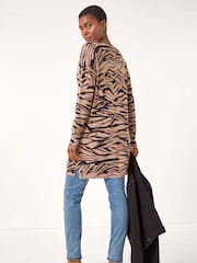 Roman Brown Animal Print V-Neck Jumper - Image 3 of 5