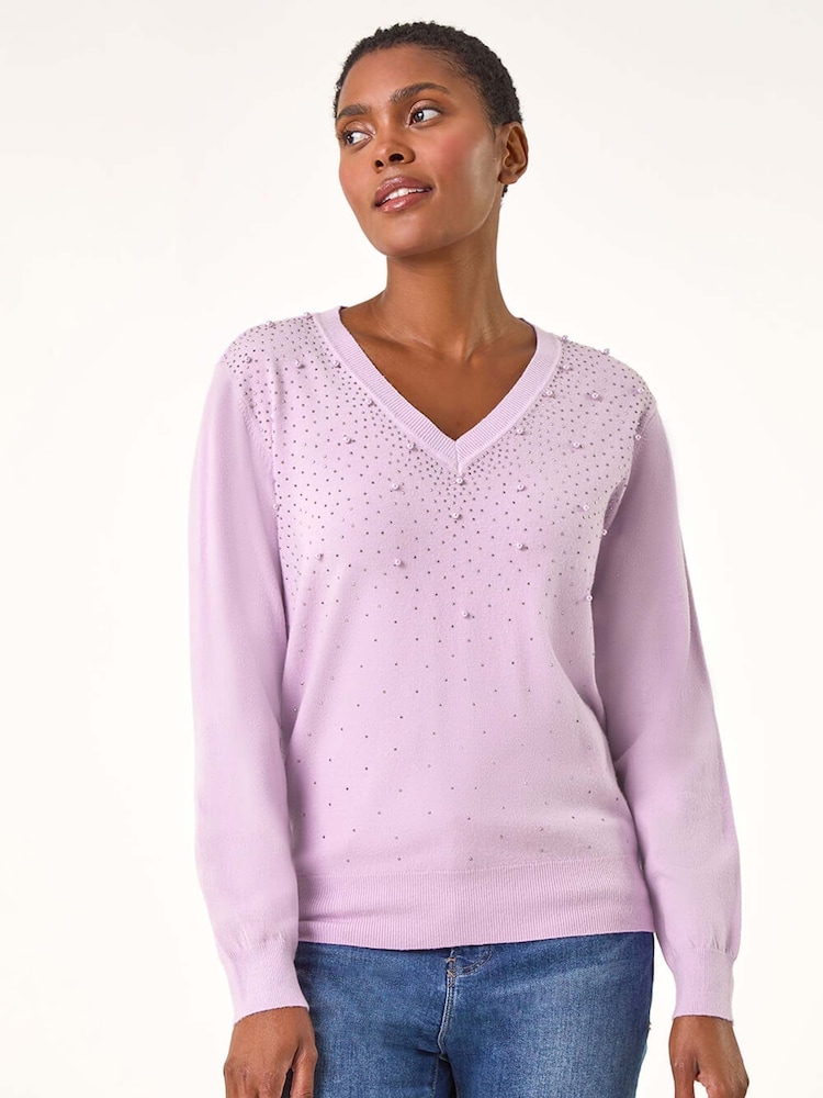 Roman Purple Pearl Sparkle Embellished Jumper - Image 1 of 5