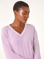 Roman Purple Pearl Sparkle Embellished Jumper - Image 2 of 5