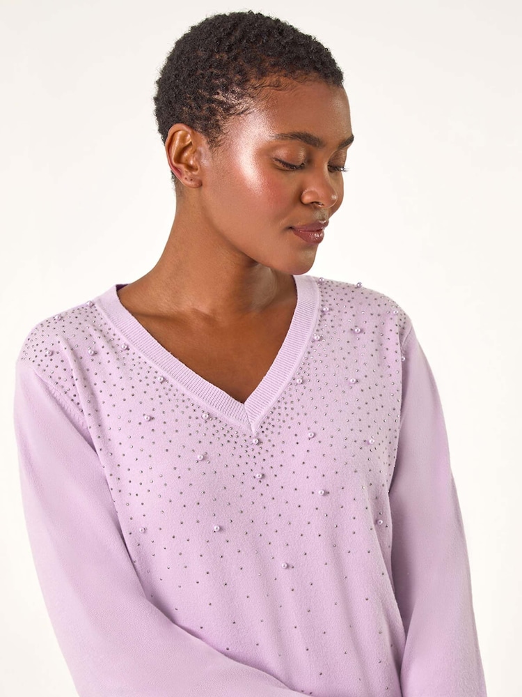 Roman Purple Pearl Sparkle Embellished Jumper - Image 2 of 5