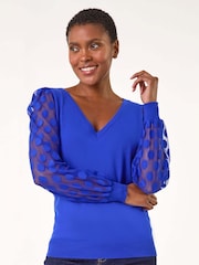 Azul - Roman Polka Dot Sleeve Knit Jumper - Imagen 1 de 5