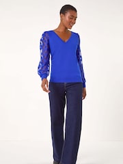 Azul - Roman Polka Dot Sleeve Knit Jumper - Imagen 4 de 5