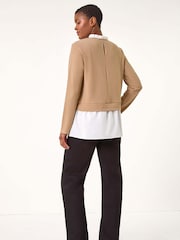 Roman Natural Frill Neck Contrast Jersey Top - Image 3 of 5