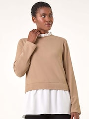Roman Natural Frill Neck Contrast Jersey Top - Image 4 of 5