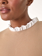 Roman Natural Frill Neck Contrast Jersey Top - Image 5 of 5