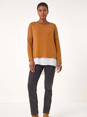 Roman Natural 2-in-1 Contrast Hem Detail Stretch Top - Image 1 of 5
