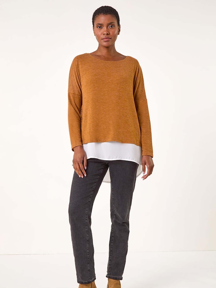 Roman Natural 2-in-1 Contrast Hem Detail Stretch Top - Image 1 of 5