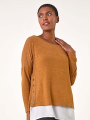 Roman Natural 2-in-1 Contrast Hem Detail Stretch Top - Image 4 of 5