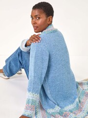 Roman Blue Patterened Fringe Cardigan - Image 2 of 5