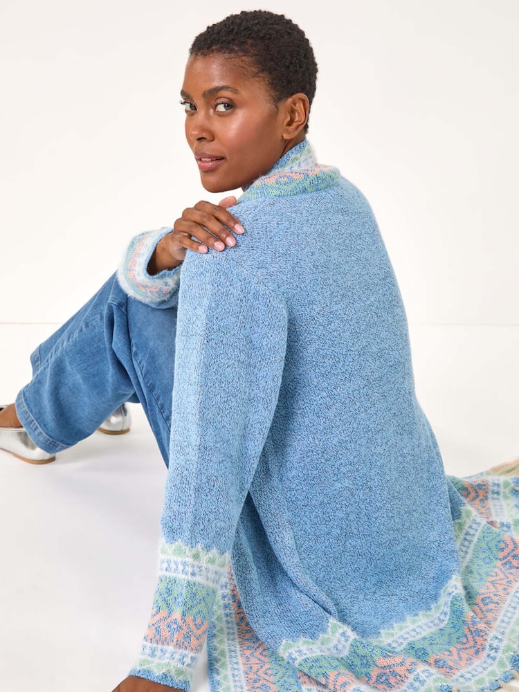 Roman Blue Patterened Fringe Cardigan - Image 2 of 5
