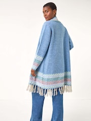 Roman Blue Patterened Fringe Cardigan - Image 3 of 5