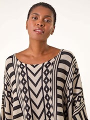 Roman Black Pattern Fringe Poncho Jumper - Image 4 of 5