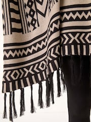 Roman Black Pattern Fringe Poncho Jumper - Image 5 of 5