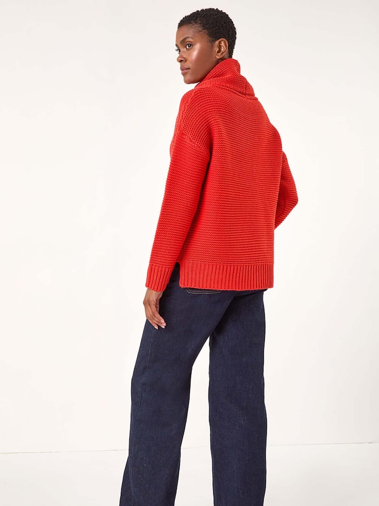 Roman Red Textured Cowl Neck Jumper - Image 3 of 6