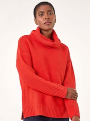 Roman Red Textured Cowl Neck Jumper - Image 4 of 6