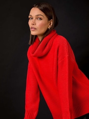 Roman Red Textured Cowl Neck Jumper - Image 6 of 6