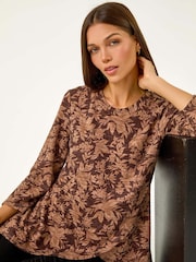 Roman Brown Stretch Floral Print Wrap Tunic - Image 1 of 5