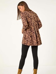 Roman Brown Stretch Floral Print Wrap Tunic - Image 3 of 5