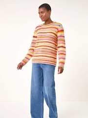 Roman Orange/ Yellow Fluffy Striped Stretch Knit Jumper - Image 1 of 5