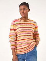 Roman Orange/ Yellow Fluffy Striped Stretch Knit Jumper - Image 2 of 5