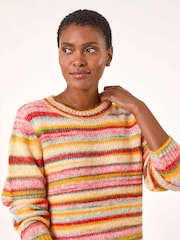 Roman Orange/ Yellow Fluffy Striped Stretch Knit Jumper - Image 4 of 5
